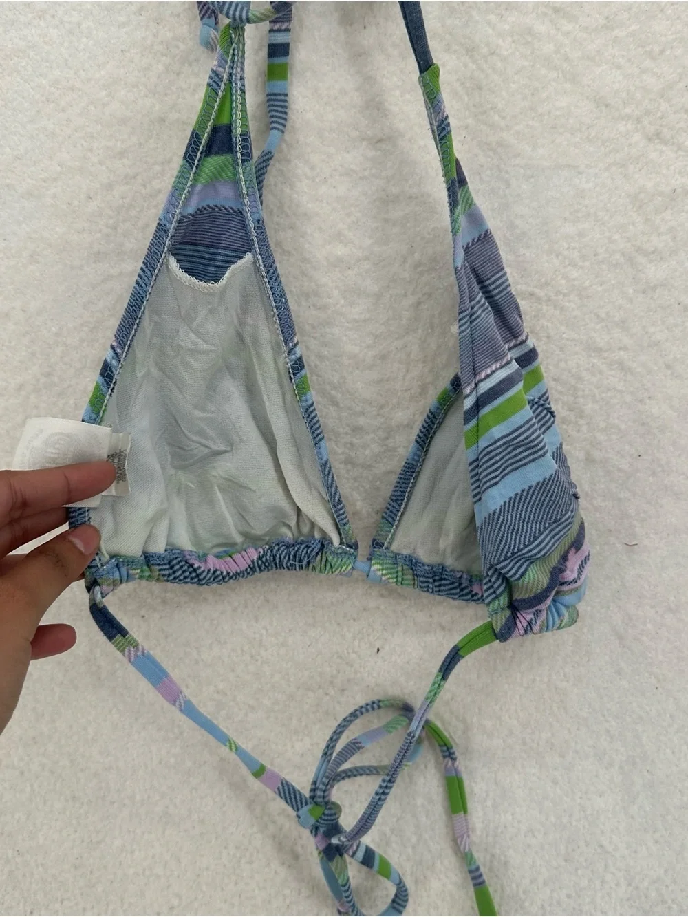 Surf Striped Y2K Lucky Brand Halter Blue and Green Bikini Set - Picture 7 of 13